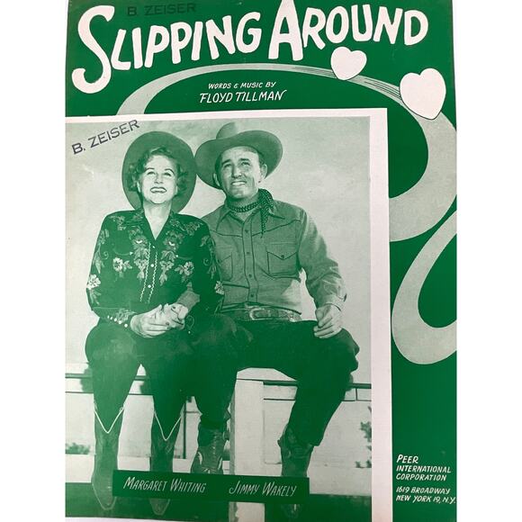 Slipping Around Sheet Music 1949 Floyd Tillman Margaret Whiting Jimmy Wakely - Picture 2 of 6